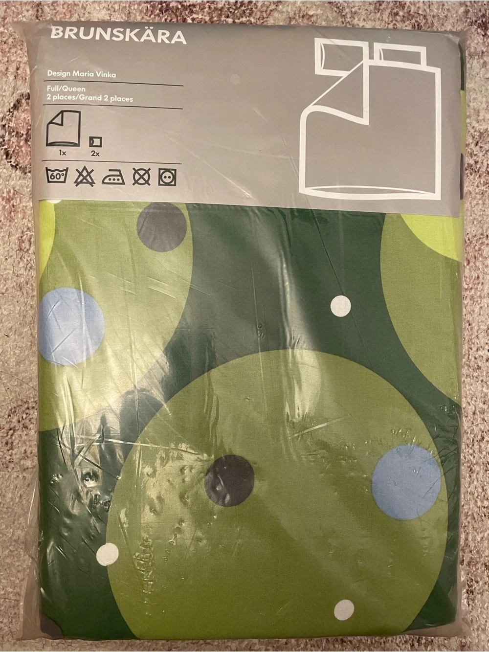 IKEA BRUNSKÄRA Green Circle Duvet Cover 2 Pillow sham Set